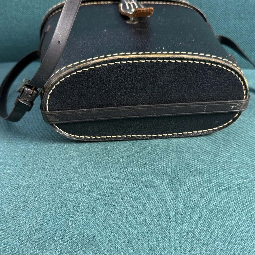 Vintage Antique Binoculars Case Black with Red Lining and Adjustable Strap